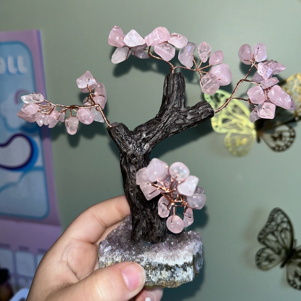 Rose Quartz Chakra Tree With Amethyst Base